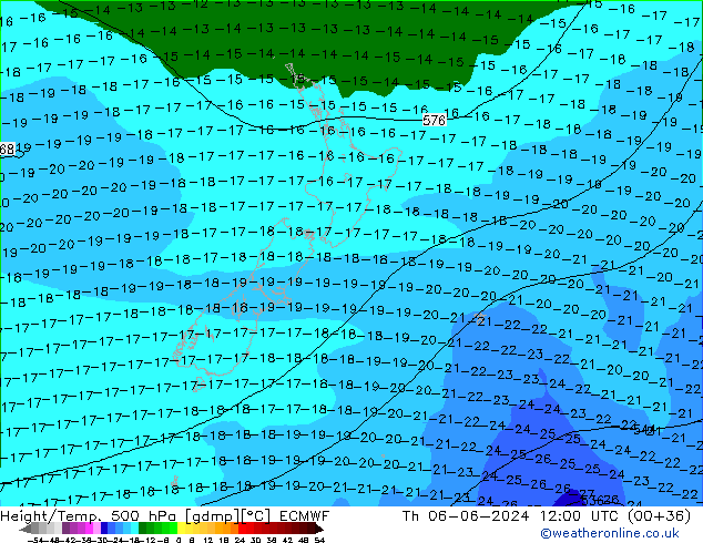 Height/Temp. 500 hPa ECMWF Qui 06.06.2024 12 UTC