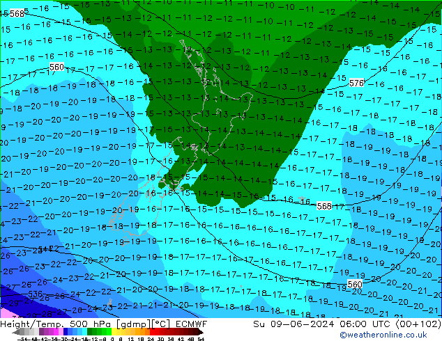 Z500/Rain (+SLP)/Z850 ECMWF nie. 09.06.2024 06 UTC