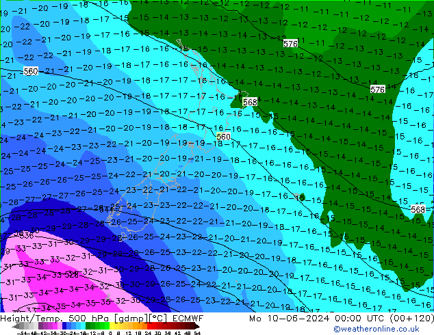 Z500/Rain (+SLP)/Z850 ECMWF Seg 10.06.2024 00 UTC