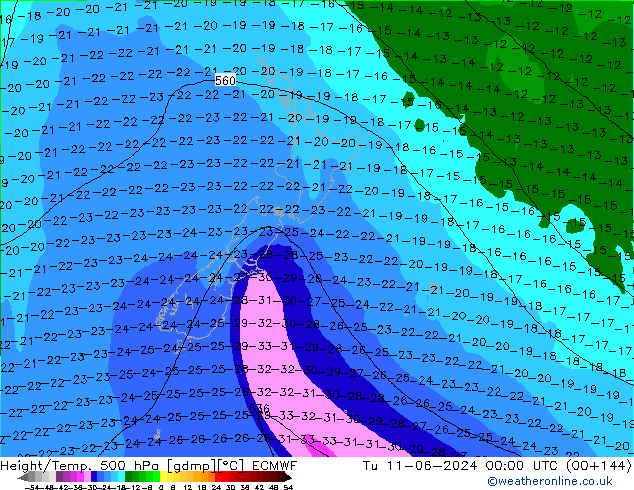 Z500/Regen(+SLP)/Z850 ECMWF di 11.06.2024 00 UTC