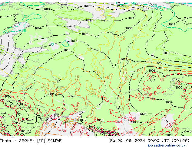 Theta-e 850гПа ECMWF Вс 09.06.2024 00 UTC