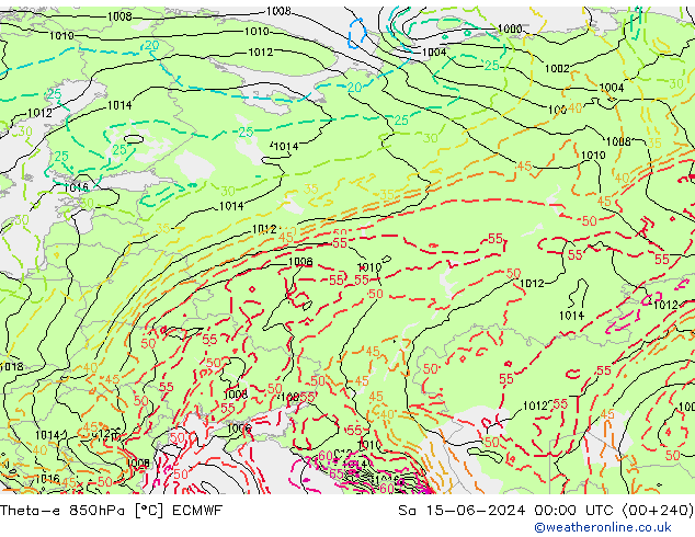 Theta-e 850hPa ECMWF Sa 15.06.2024 00 UTC