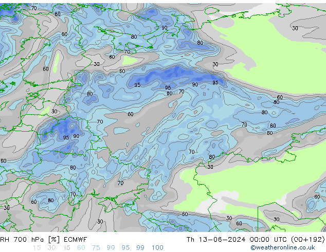 RH 700 hPa ECMWF  13.06.2024 00 UTC