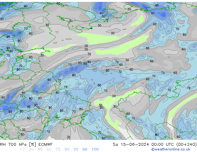 RH 700 hPa ECMWF So 15.06.2024 00 UTC