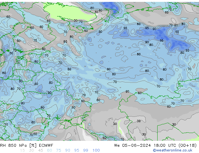 RH 850 hPa ECMWF śro. 05.06.2024 18 UTC