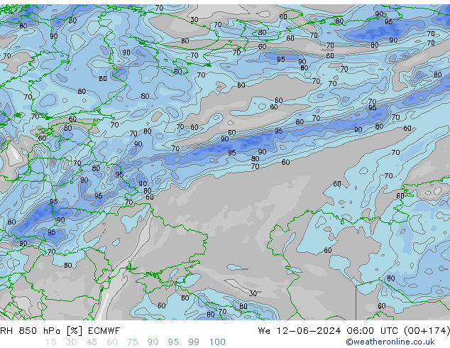 850 hPa Nispi Nem ECMWF Çar 12.06.2024 06 UTC