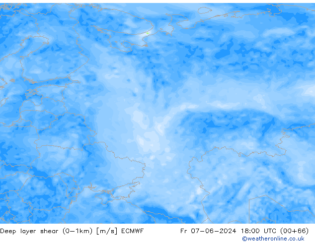 Deep layer shear (0-1km) ECMWF Sex 07.06.2024 18 UTC