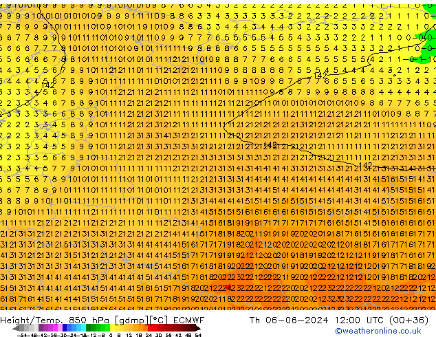 Z500/Rain (+SLP)/Z850 ECMWF Th 06.06.2024 12 UTC