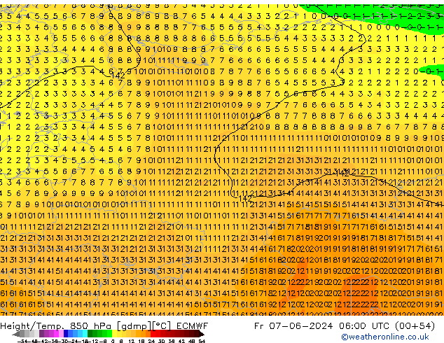 Height/Temp. 850 гПа ECMWF пт 07.06.2024 06 UTC