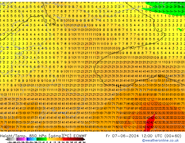 Z500/Rain (+SLP)/Z850 ECMWF Fr 07.06.2024 12 UTC