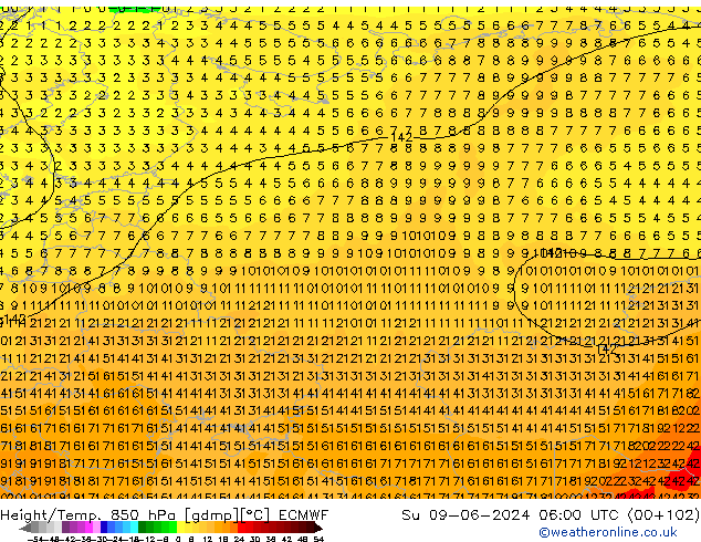 Height/Temp. 850 гПа ECMWF Вс 09.06.2024 06 UTC