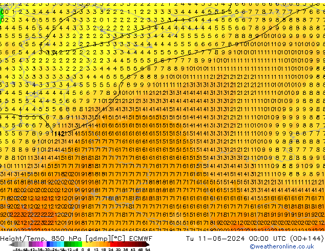 Z500/Rain (+SLP)/Z850 ECMWF Ter 11.06.2024 00 UTC