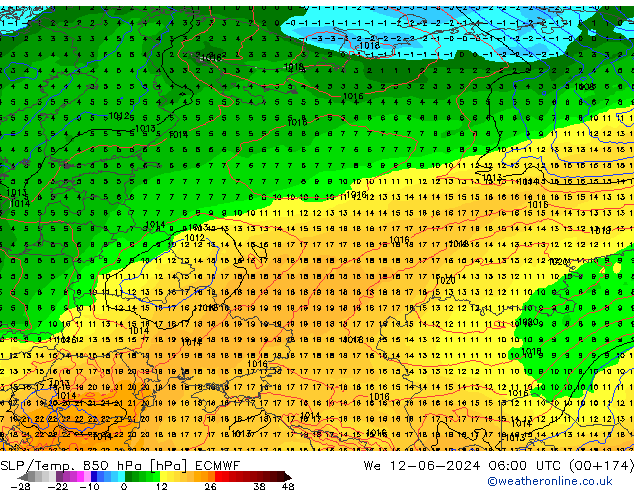 SLP/Temp. 850 hPa ECMWF We 12.06.2024 06 UTC