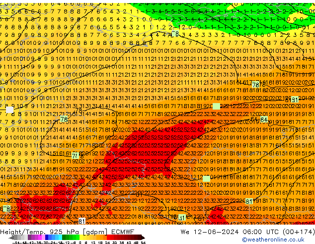 Yükseklik/Sıc. 925 hPa ECMWF Çar 12.06.2024 06 UTC