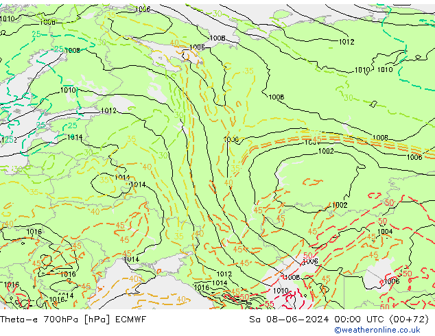 Theta-e 700hPa ECMWF Sáb 08.06.2024 00 UTC