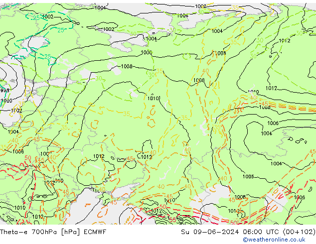 Theta-e 700гПа ECMWF Вс 09.06.2024 06 UTC