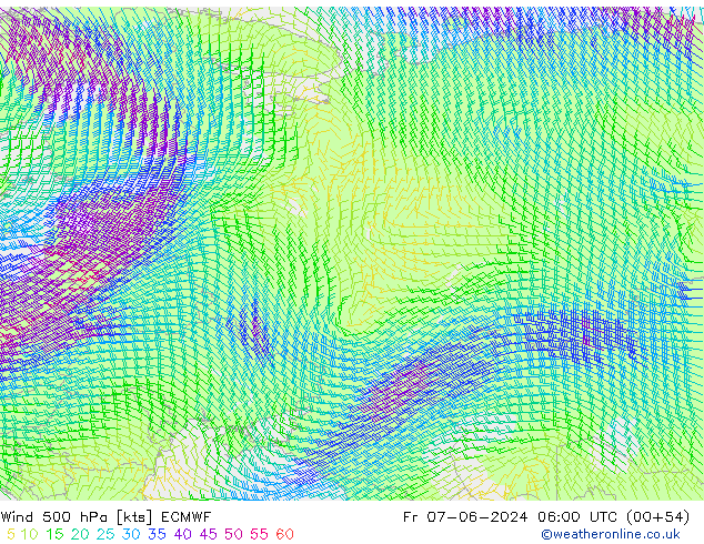 Vent 500 hPa ECMWF ven 07.06.2024 06 UTC