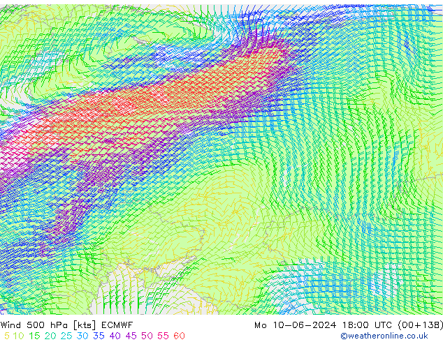 ветер 500 гПа ECMWF пн 10.06.2024 18 UTC