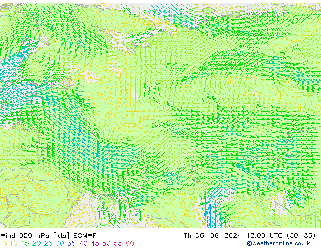 wiatr 950 hPa ECMWF czw. 06.06.2024 12 UTC