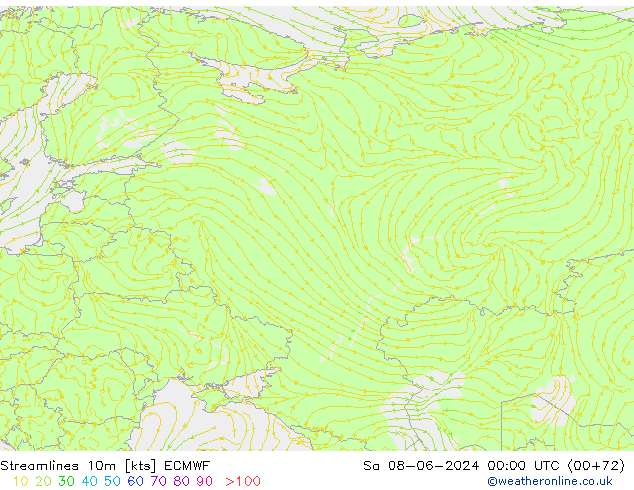 Ligne de courant 10m ECMWF sam 08.06.2024 00 UTC