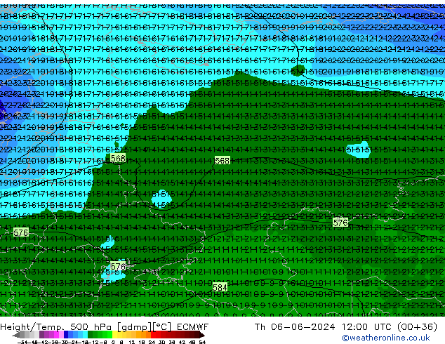 Z500/Rain (+SLP)/Z850 ECMWF Th 06.06.2024 12 UTC