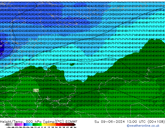 Z500/Rain (+SLP)/Z850 ECMWF Su 09.06.2024 12 UTC