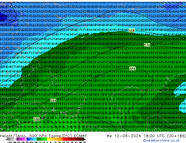 Z500/Rain (+SLP)/Z850 ECMWF mer 12.06.2024 18 UTC
