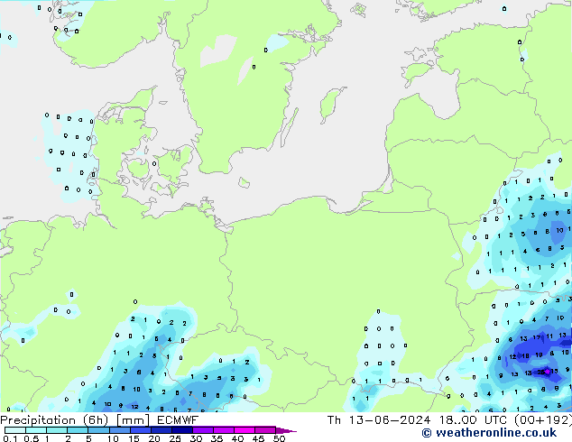 Précipitation (6h) ECMWF jeu 13.06.2024 00 UTC