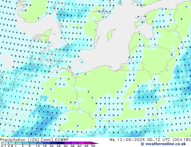 Precipitation (12h) ECMWF We 12.06.2024 12 UTC