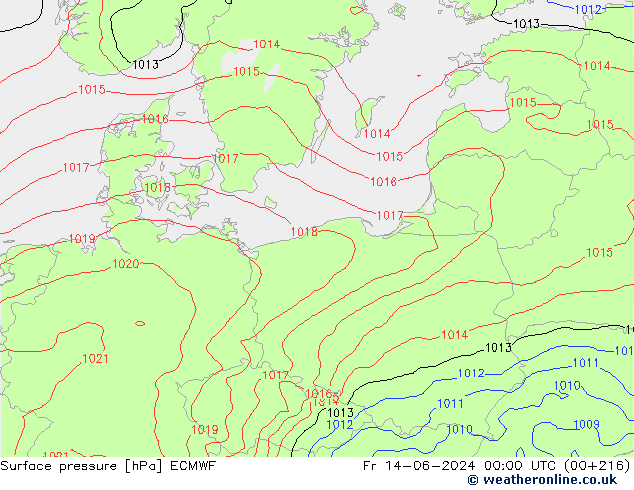 Surface pressure ECMWF Fr 14.06.2024 00 UTC