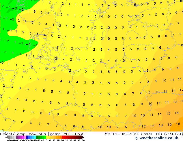 Z500/Rain (+SLP)/Z850 ECMWF śro. 12.06.2024 06 UTC