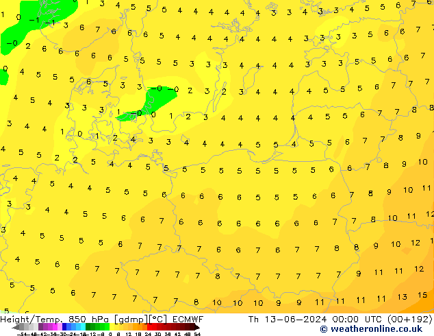 Z500/Rain (+SLP)/Z850 ECMWF чт 13.06.2024 00 UTC