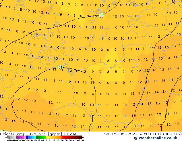 Height/Temp. 925 hPa ECMWF Sa 15.06.2024 00 UTC