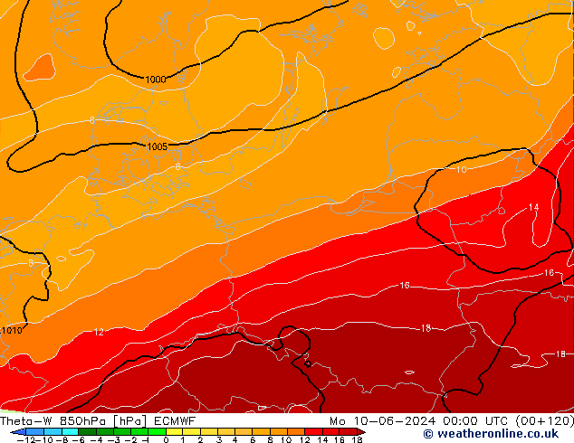 Theta-W 850hPa ECMWF lun 10.06.2024 00 UTC