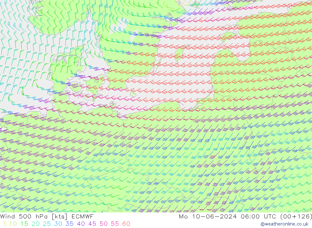 wiatr 500 hPa ECMWF pon. 10.06.2024 06 UTC