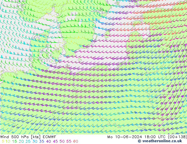 Wind 500 hPa ECMWF Mo 10.06.2024 18 UTC