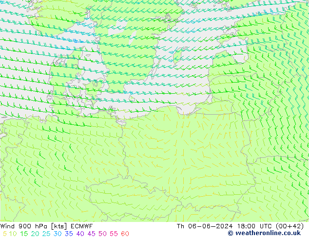 wiatr 900 hPa ECMWF czw. 06.06.2024 18 UTC