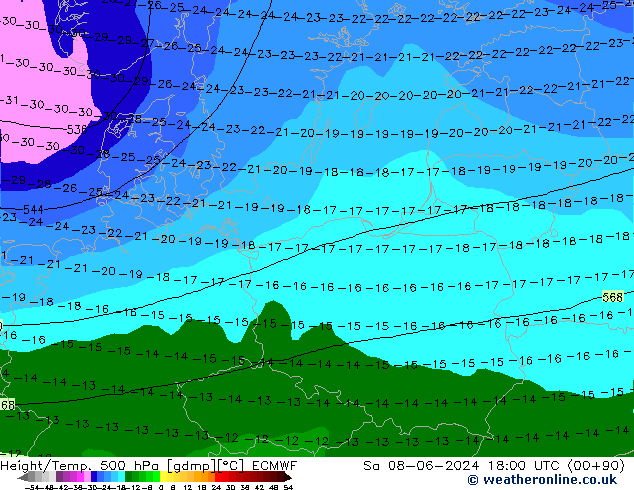 Z500/Rain (+SLP)/Z850 ECMWF sab 08.06.2024 18 UTC