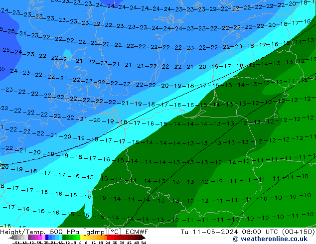 Z500/Rain (+SLP)/Z850 ECMWF ��� 11.06.2024 06 UTC