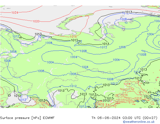 Pressione al suolo ECMWF gio 06.06.2024 03 UTC