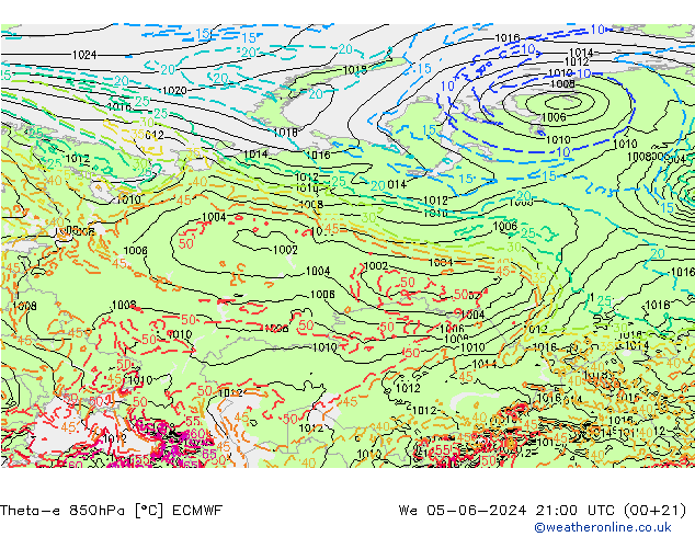 Theta-e 850hPa ECMWF  05.06.2024 21 UTC