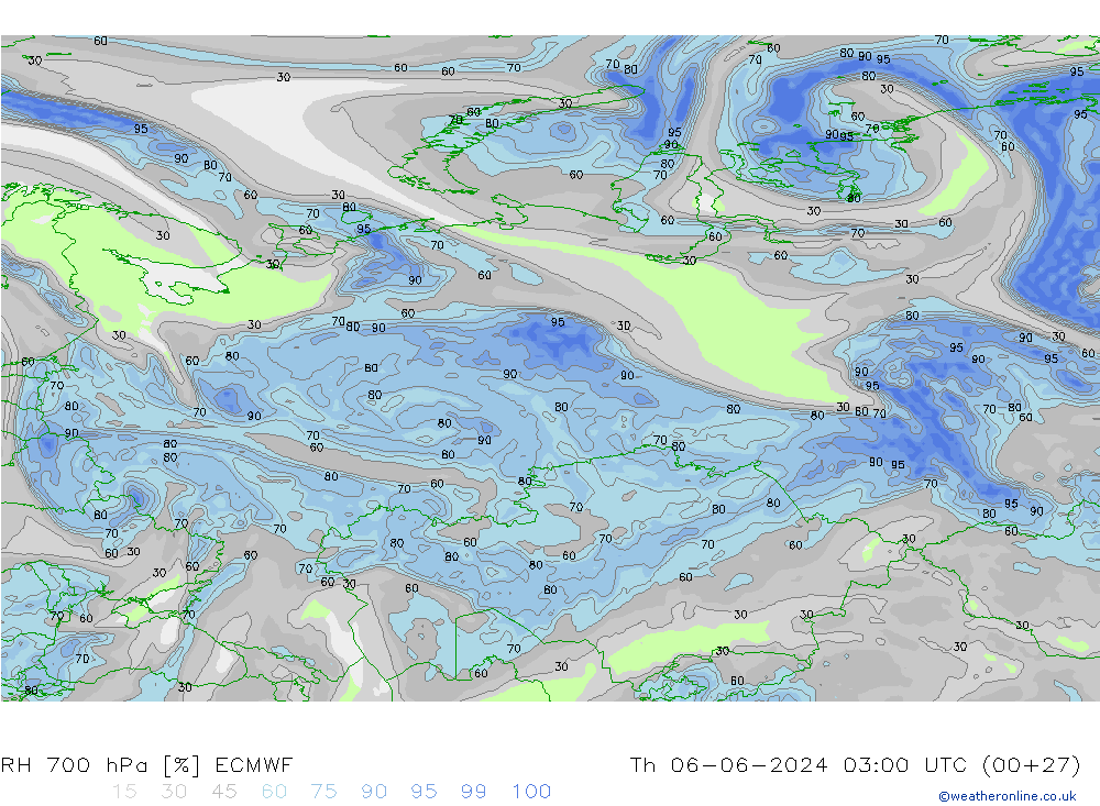 RH 700 hPa ECMWF gio 06.06.2024 03 UTC