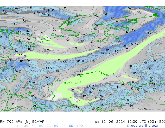 700 hPa Nispi Nem ECMWF Çar 12.06.2024 12 UTC