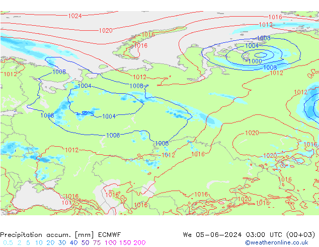 Precipitation accum. ECMWF St 05.06.2024 03 UTC