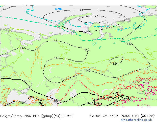 Height/Temp. 850 hPa ECMWF Sáb 08.06.2024 06 UTC