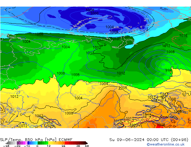 SLP/Temp. 850 hPa ECMWF dom 09.06.2024 00 UTC