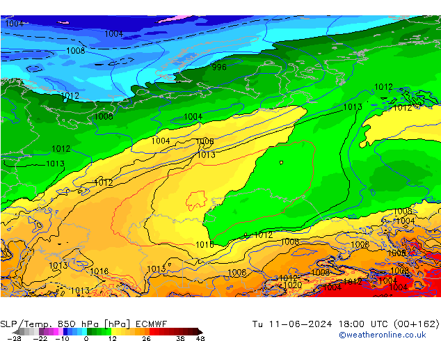 SLP/Temp. 850 hPa ECMWF Ter 11.06.2024 18 UTC