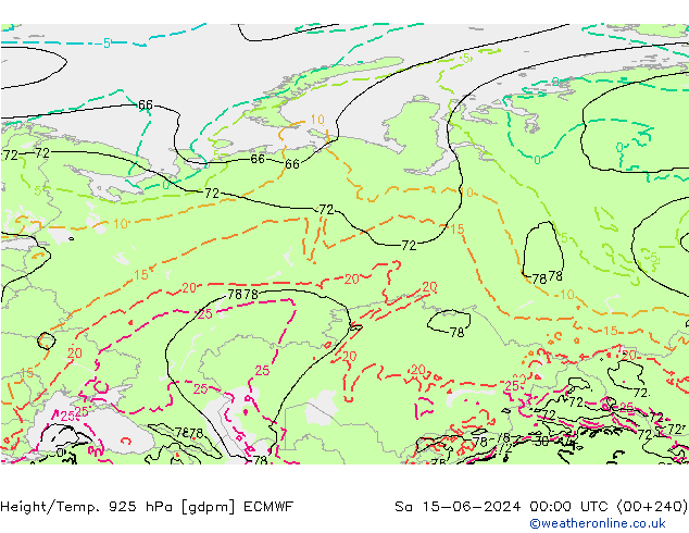 Hoogte/Temp. 925 hPa ECMWF za 15.06.2024 00 UTC