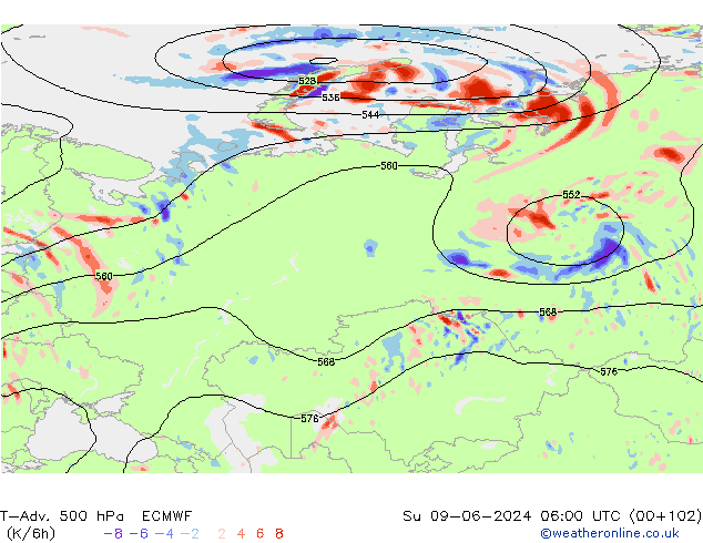 T-Adv. 500 hPa ECMWF dom 09.06.2024 06 UTC