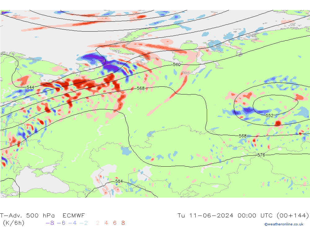 T-Adv. 500 hPa ECMWF Tu 11.06.2024 00 UTC